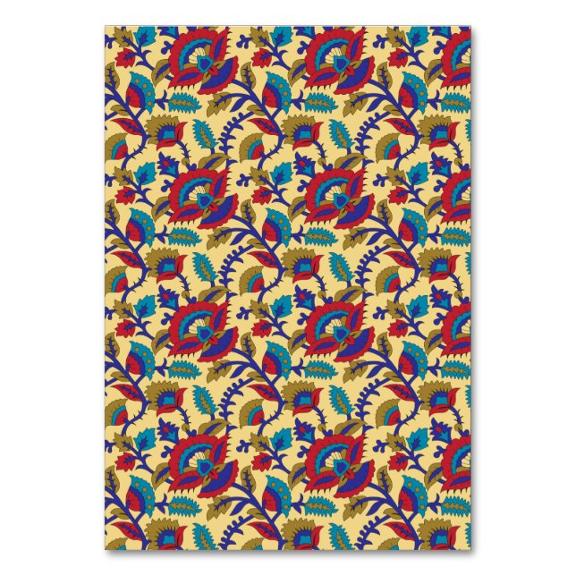 A vibrant textile art piece featuring bold red, ye table number (Front)