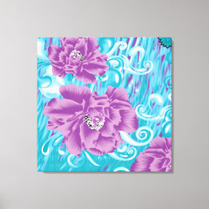 A vibrant textile design featuring purple and turq canvas print