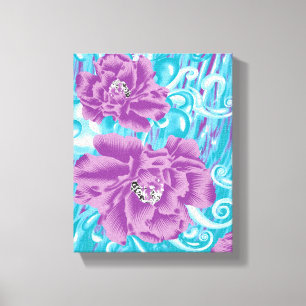 A vibrant textile design featuring purple and turq canvas print