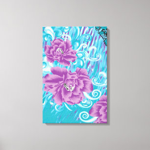 A vibrant textile design featuring purple and turq canvas print