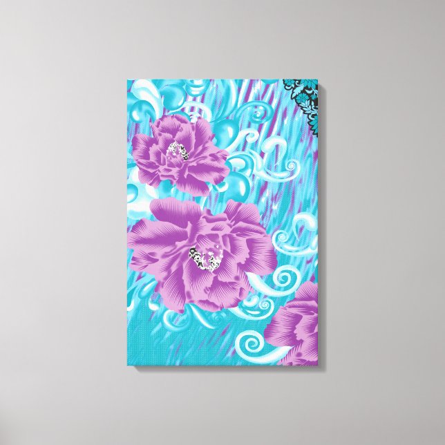A vibrant textile design featuring purple and turq canvas print (Front)