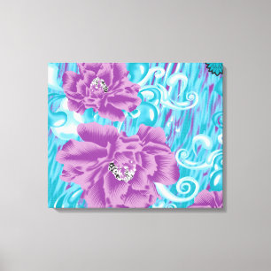 A vibrant textile design featuring purple and turq canvas print