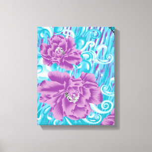 A vibrant textile design featuring purple and turq canvas print