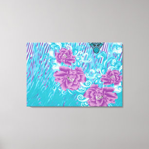 A vibrant textile design featuring purple and turq canvas print
