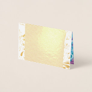 A vibrant textile design featuring purple and turq foil card