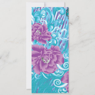 A vibrant textile design featuring purple and turq invitation