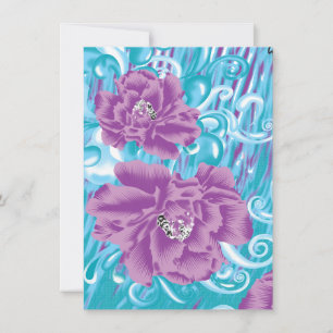 A vibrant textile design featuring purple and turq invitation