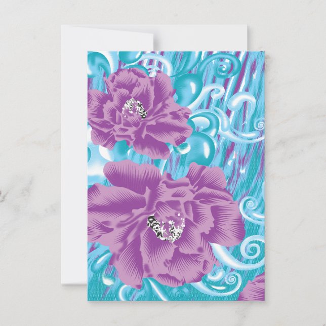 A vibrant textile design featuring purple and turq invitation (Front)