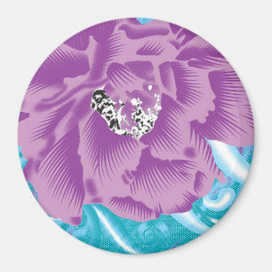 A vibrant textile design featuring purple and turq magnet