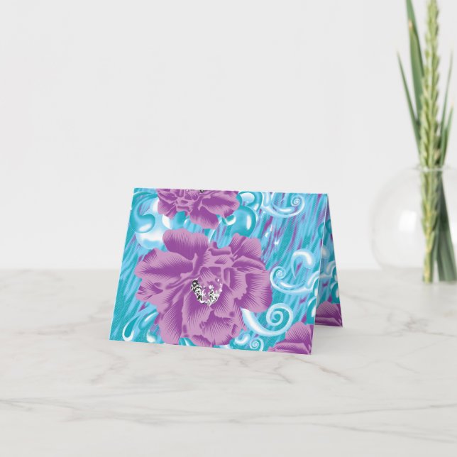 A vibrant textile design featuring purple and turq note card (Front)