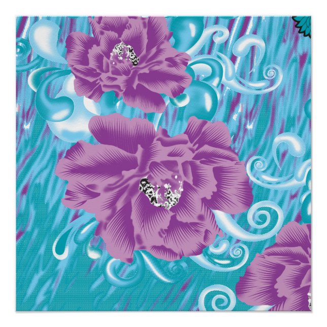 A vibrant textile design featuring purple and turq poster (Front)