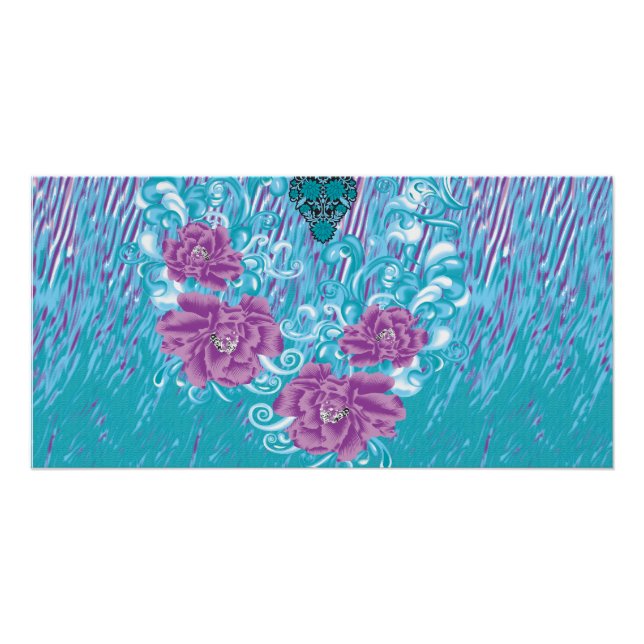 A vibrant textile design featuring purple and turq poster (Front)