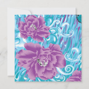 A vibrant textile design featuring purple and turq thank you card