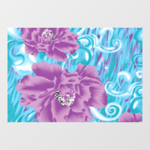 A vibrant textile design featuring purple and turq window cling