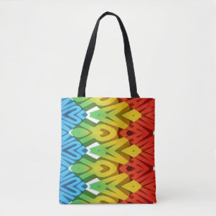 A vibrant trendy colourful classic zigzag pattern  tote bag
