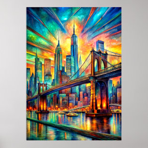 A Vibrant Watercolor Artistic Of New York -Poster Poster