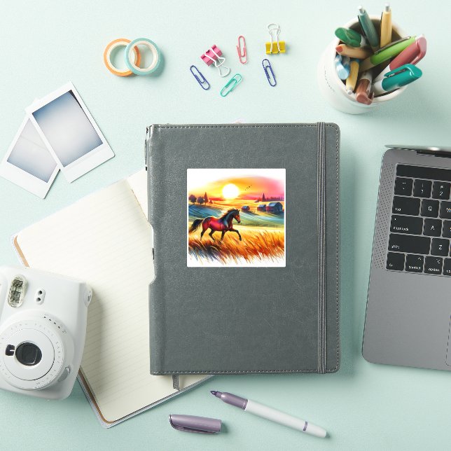 A Vibrant Watercolor Horse Galloping at Sunset (iPad Cover)
