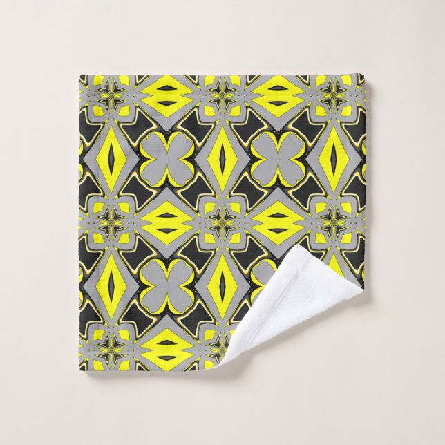 A vibrant yellow black fabric pattern design  bath towel set (Wash Cloth)