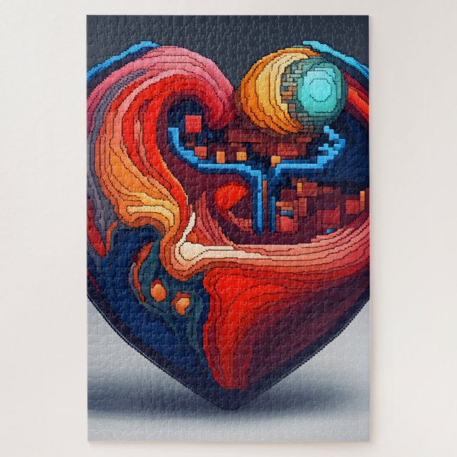 A vibrating heart in pixel art jigsaw puzzle (Vertical)