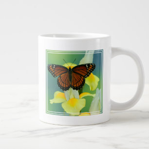 A Viceroy Butterfly on a Yellow Japanese Iris Large Coffee Mug