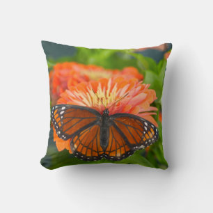 A Viceroy Butterfly on Orange Zinnias Cushion