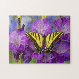 A Viceroy Butterfly on Purple Glads Jigsaw Puzzle