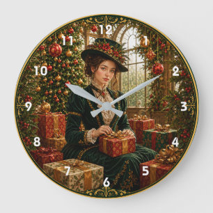 A Victorian Christmas Morning Large Clock