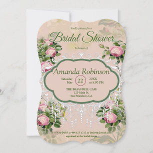 A Victorian Garden Green with Pink Roses Invitation