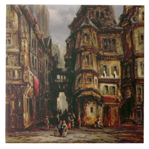 A View in the Jewish Quarter, Frankfurt, 1877 (oil Tile