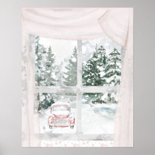 A View of a Snow-Covered Forest Through a Window  Poster