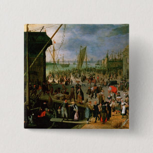 A View of Antwerp harbour 15 Cm Square Badge