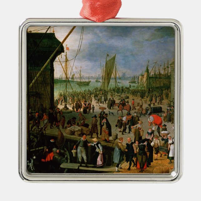 A View of Antwerp harbour Metal Tree Decoration (Front)