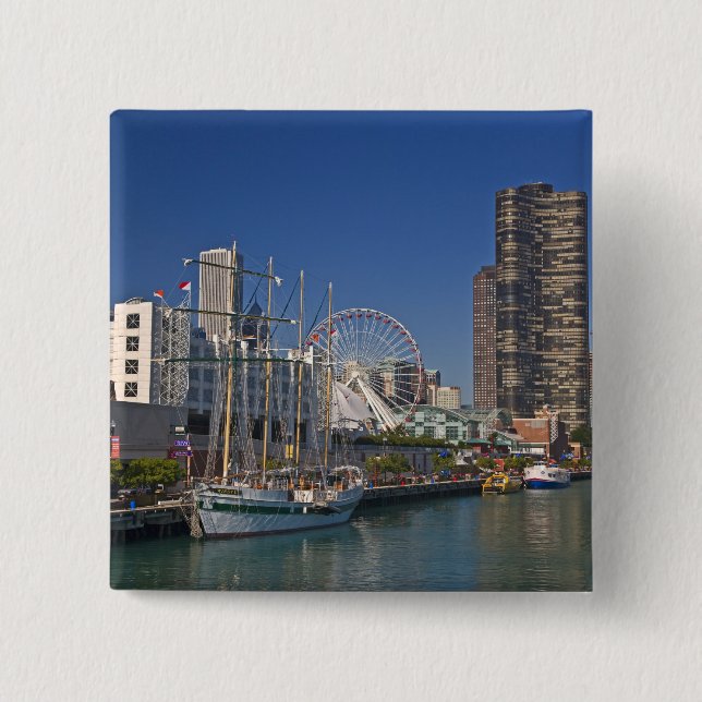 A view of Chicago's Navy Pier 2 15 Cm Square Badge (Front)