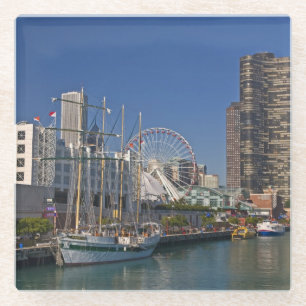 A view of Chicago's Navy Pier 2 Glass Coaster