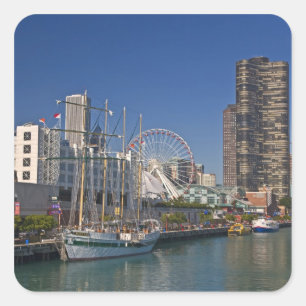 A view of Chicago's Navy Pier 2 Square Sticker