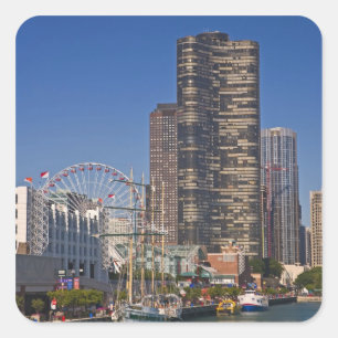 A view of Chicago's Navy Pier Square Sticker