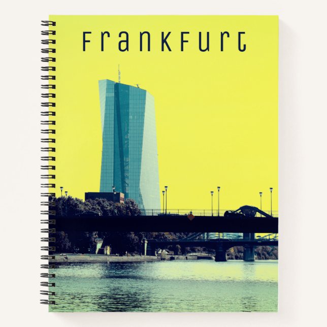 A view of Frankfurt bridges, skyscraper on yellow Notebook (Front)