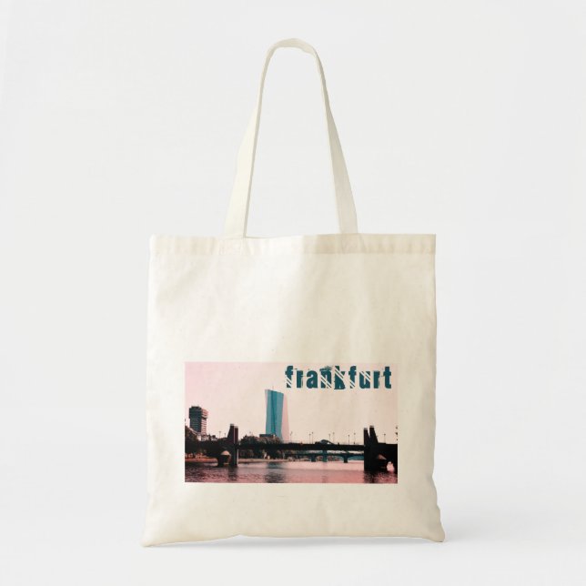 A view of Frankfurt, river, bridges, buildings Tote Bag (Front)