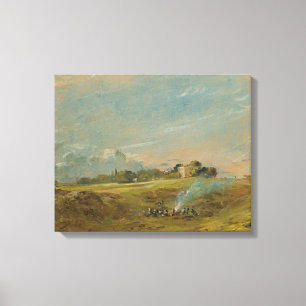 A View of Hampstead Heath, with figures round a bo Canvas Print