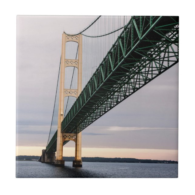 A view of Mackinac Bridge from Lake Michigan 2 Tile (Front)