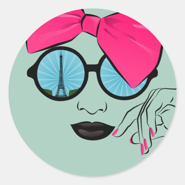 A View of Paris Oversized Bow Face Classic Round Sticker (Front)