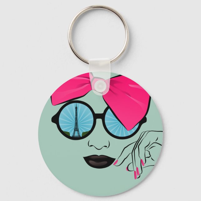 A View of Paris Oversized Bow Face Key Ring (Front)