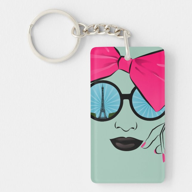 A View of Paris Oversized Bow Face Key Ring (Front)