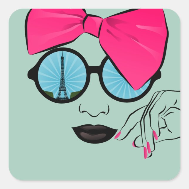 A View of Paris Oversized Bow Face Square Sticker (Front)