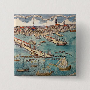 A View of Part of the Town of Boston 15 Cm Square Badge