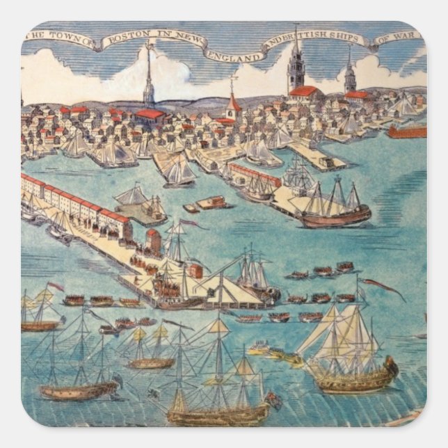 A View of Part of the Town of Boston Square Sticker (Front)