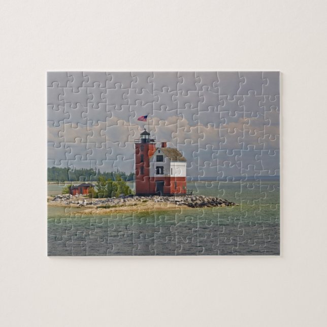 A view of Round Island Light Station. Jigsaw Puzzle (Horizontal)