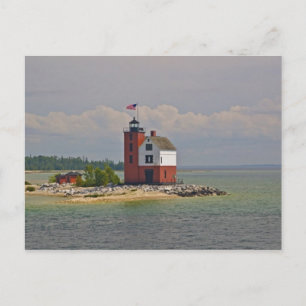 A view of Round Island Light Station. Postcard