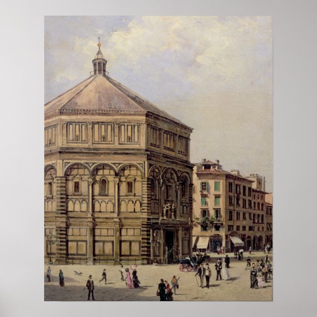 A View of the Baptistry in Florence (panel) Poster (Front)