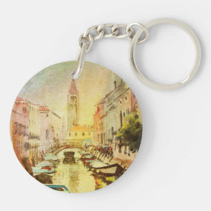 A View Of The Canal With Boats And Buildings Key Ring